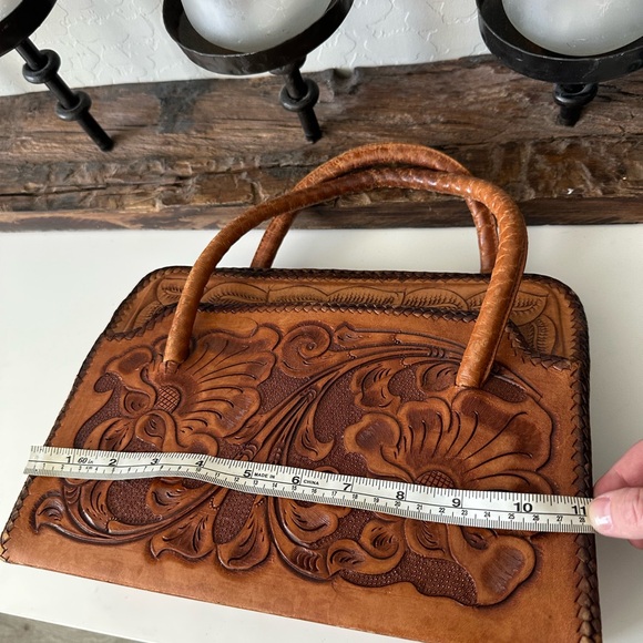 Vintage Leather Tooled Floral Embossed Satchel